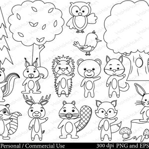 Outline Forest Animals Set Clipart Digital Clip Art Graphics Personal ...