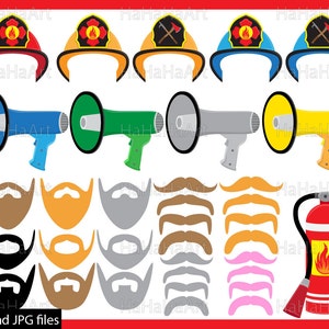 Fireman Photo Booth Props Clip Art: Party Costume (PDF & JPG) image 2