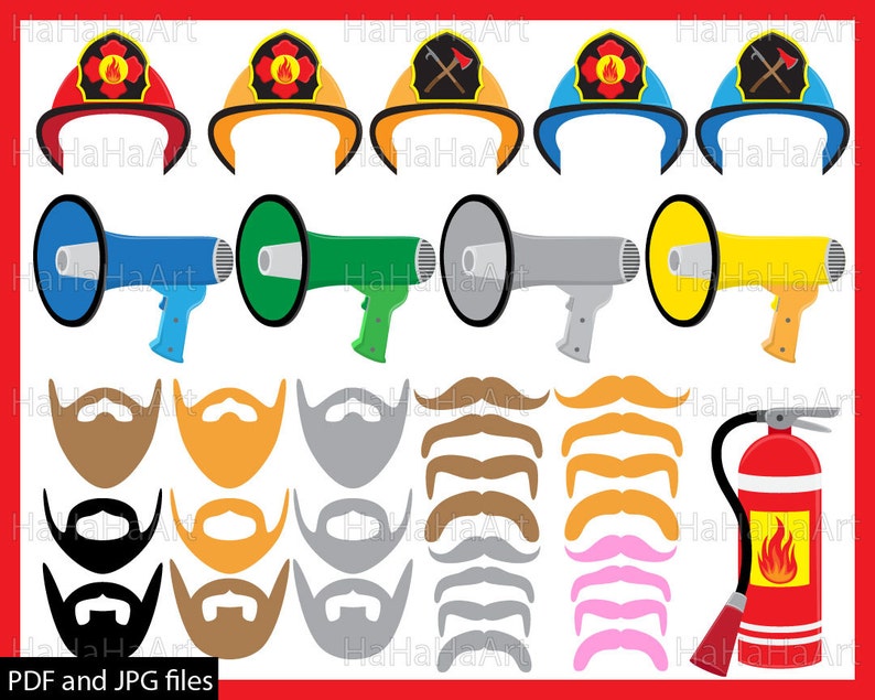 Fireman Photo Booth Props Clip Art: Party Costume (PDF & JPG) image 2