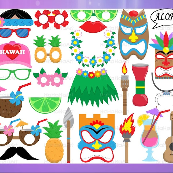 Hawaii accessoires Ver.2 - Coupe des fichiers SVG PDF JPG conception graphique numérique téléchargement immédiat usage Commercial Party Photo Booth (00917c)