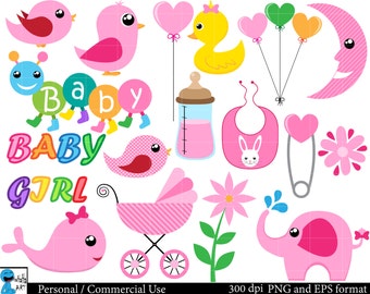 Bebé a niña conjunto Clipart - Clip arte gráfica Digital, Personal, uso comercial - 73 imágenes PNG (00062)
