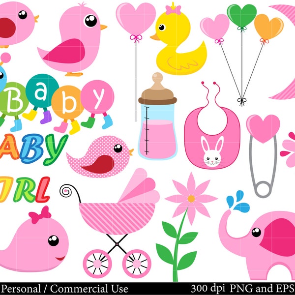 Baby girl Set Clipart - Digital Clip Art Graphics, Personal, Commercial Use - 73 PNG images (00062)