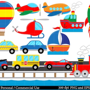 Transportation Clipart Set: 47 PNG Images (Digital Download)
