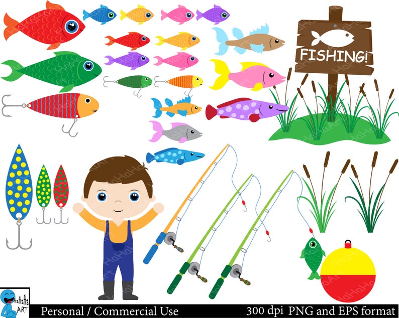 Fishing Set Clipart - Digital Clip Art Graphics, Personal, Commercial ...