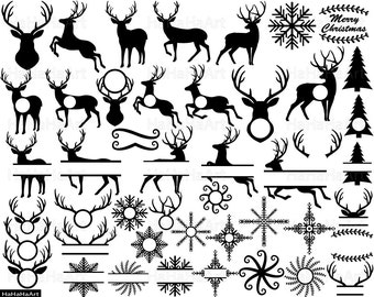 Reindeer Monogram - Clipart / Cutting Files Svg Pdf Png Jpg Eps Dxf Digital Graphic Design Instant Download Commercial Use Deer (00953c)