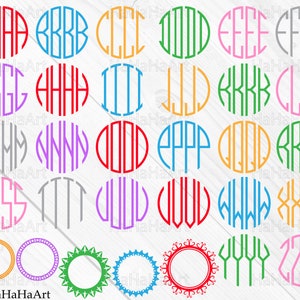 Monogramm Alphabet - Kreis mit 4 Buchstaben (svg, png, jpg, dxf, eps) (Digitaler Download)