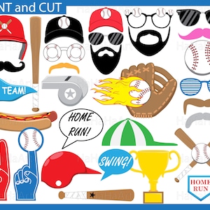 Props BaseBall - Cutting Files SVG JPG Digital Graphic Design Instant Scarica Commerciale Uso Foto Booth Occhiali Cappello Gioco (00341c)