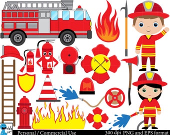 Pompiers Clipart Set - Digital Clip Art graphique personnelle d'utilisation commerciale - 47 images (00026)