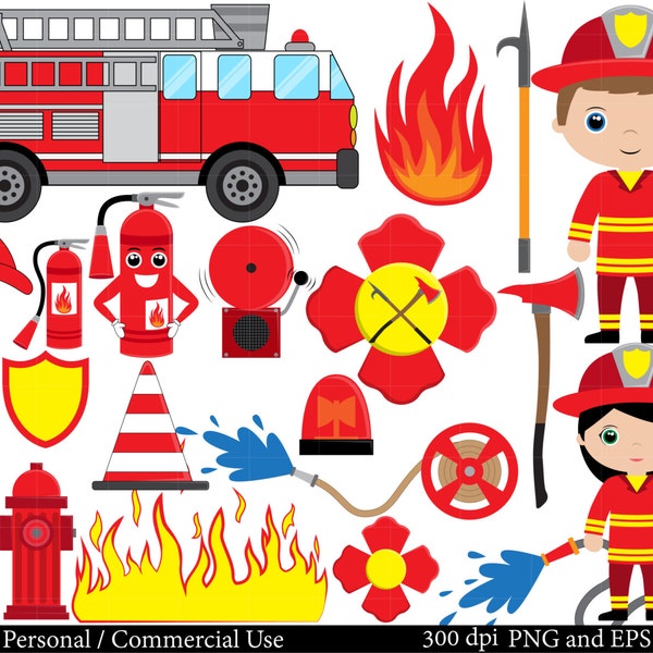 Firefighters Set Clipart - Digital Clip Art Graphics Personal Commercial Use - 47 images (00026)