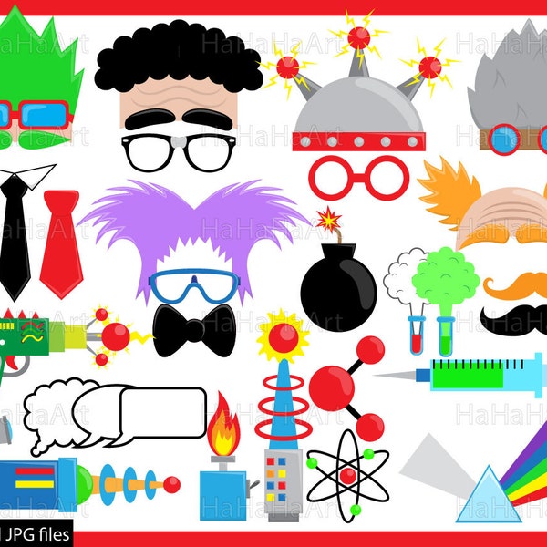 Crazy Lab Props - ClipArt PDF JPG Digital Graphic Design Commercial Use Instant Download Clip Art Prop Photo Booth Funny Party Hat (00230)