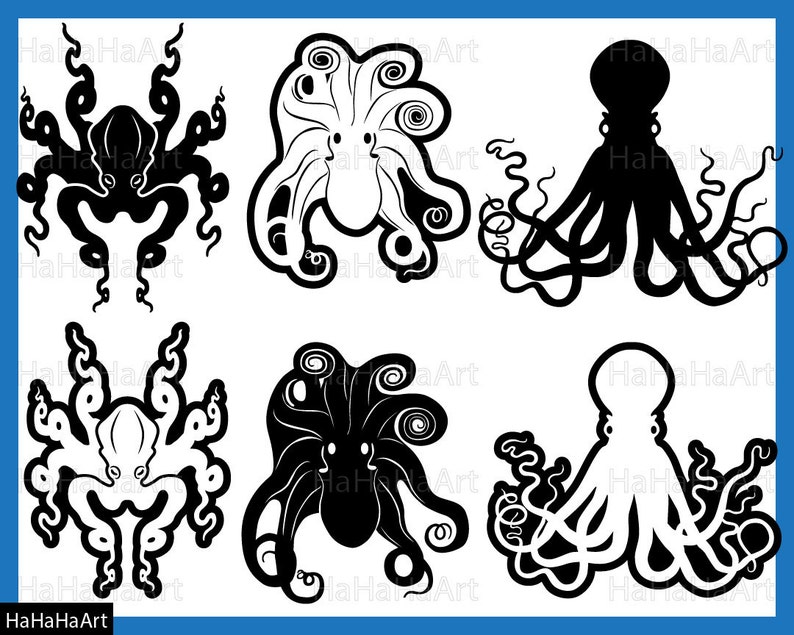 Octopus Monogram Cutting Files Svg Pdf Png Jpg Eps Dxf | Etsy