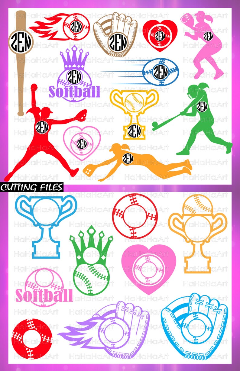 Download Play Softball Monogram Color Cutting Files Svg Png Jpg Eps | Etsy