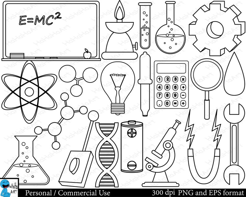 Outline Laboratory Set Clipart Digital Clip Art Graphics, Personal, Commercial Use 32 PNG images 00129 image 1