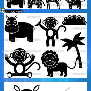 Safari animals Monogram Black - Cutting Files Svg Png Jpg Eps Dxf Digital Graphic Design Commercial Use Frame Lion Elephant Rhino (00439c)
