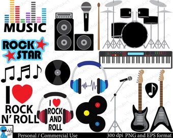 Conjunto de imágenes prediseñadas de rock and roll: 31 gráficos PNG (descarga digital)
