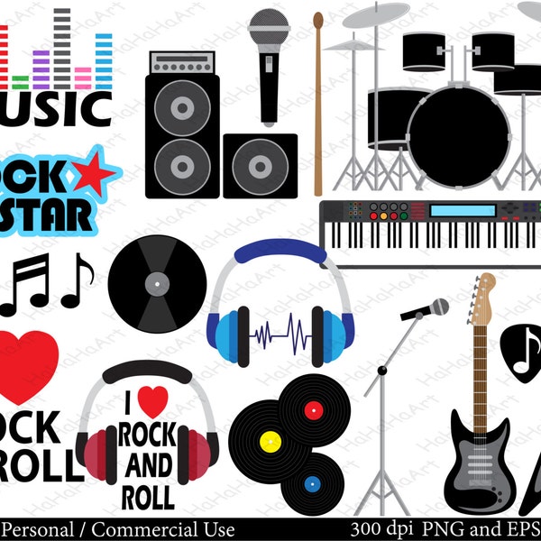 Rock and Roll - Set Clipart - Digital Clip Art Graphics, Personal, Commercial Use - 31 PNG images (00077)