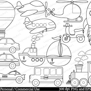 Outline all transportation Set Clipart - Digital Clip Art Graphics, Personal, Commercial Use - 20 PNG images (00122)