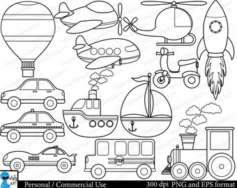 Conjunto de imágenes prediseñadas de transporte: gráficos PNG y EPS de contorno (descarga digital)