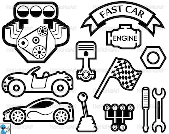 Cool Cars Monogram Black - Cutting Files Svg Png Jpg Eps Dxf Digital Graphic Design Instant Download Commercial Use Car Engine Race (00885c)