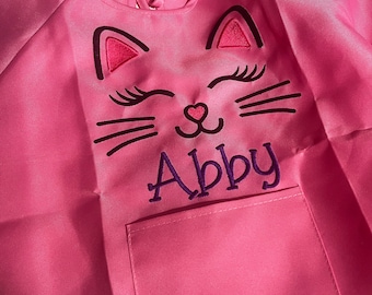 Personalized Cat Art Smock, Kids art smock, personalized kids apron, personalized kids art smock, paint smock,  kids art smock, Cat apron