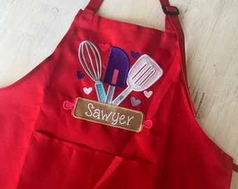Valentines kids apron, Valentine apron, valentines gift, gift for kids, valentines apron, red apron,aprons