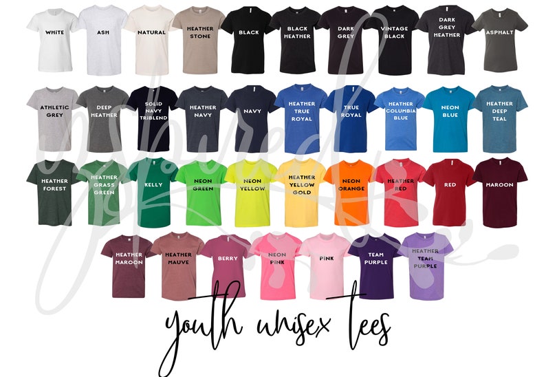 Download Bella Canvas 3001Y Youth Unisex Jersey Tee Color Chart | Etsy