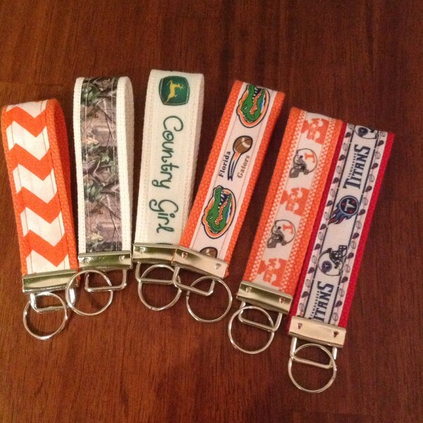 Wristlet key fob, fits around your wrist so you don't have to search for those keys! Cotton webbing is 1.5in wide, 5in long