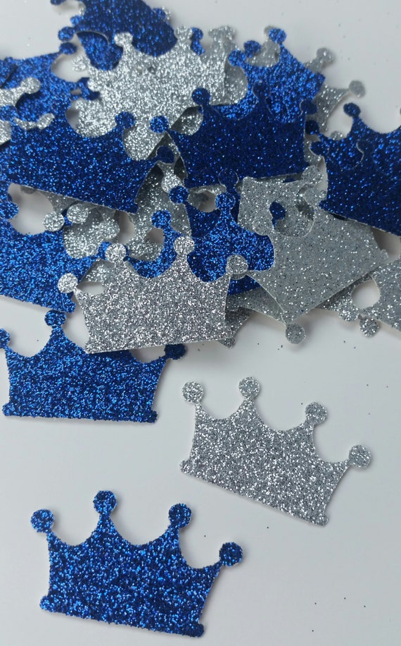 Royal Prince Baby Shower, Royal Blue and Silver Crown, Prince Confetti, Crown, Prince Crown, Baby Crown, Prince Baby Shower Il_570xn