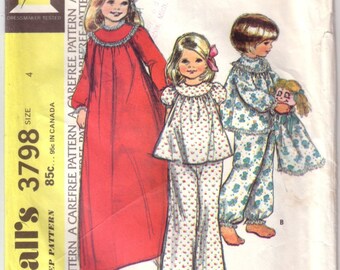 M3798 Girls' nightgown, pajamas, and pajama bag McCalls 3798 girls 4 vintage sewing pattern