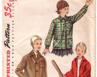 S1293 Simplicity 1293 Boys and girls shirt-jacket child bust 23 vintage 1950s sewing pattern