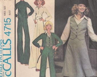 M4715 McCalls misses unlined jacket, vest. Blouse, skirt, and pants 1970s vintage sewing pattern size 12 bust 34