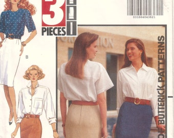 B4869 Misses'/Misses' Petite tapered Skirts 2 Lengths size 12-14-16 Plus size Fast & Easy 3 pieces Butterick vintage sewing pattern 1990s