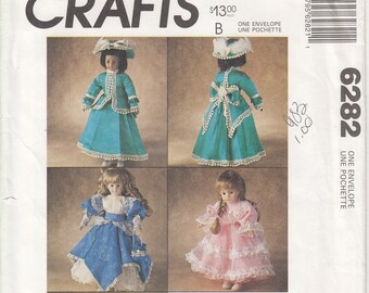 McCalls 6282 M6282 doll victorian clothes sewing pattern doll size 13, 14, 16 inches toll