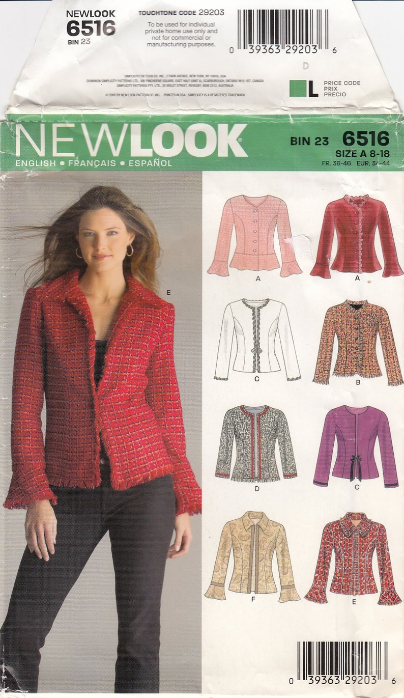 N6516 New Look Misses Jacket Lined sewing pattern size 8-10-12-14-16-18 sewing pattern image 1