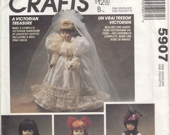 McCalls 5907 Sewing pattern Victorian doll clothes M5907 doll sizes 13", 14", 16" Tall, doll wedding dress and more