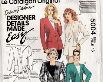 McCalls 5004 misses lined cardigan sewing pattern size 16