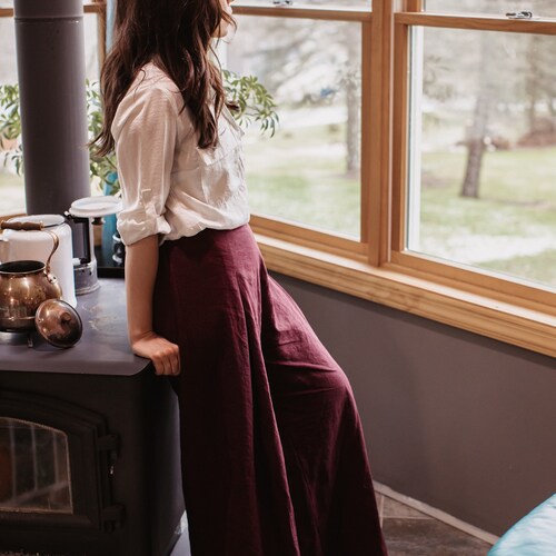 Palazzo Pants Brown Linen Pants Wide Leg Pants Pleated Etsy Canada