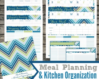 Meal Planner. Printable Meal Planner & Shopping List Printable PDF. Grocery List. Organizer. Home Binder.Menu Planner. Blue. Chevron