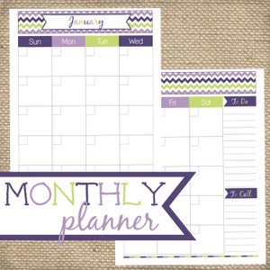 Monthly Planner. Monthly Calendar. PDF Printable. 13 pages. Sunday to Saturday. To do list. Organized Planner. Organizer. Family calendar