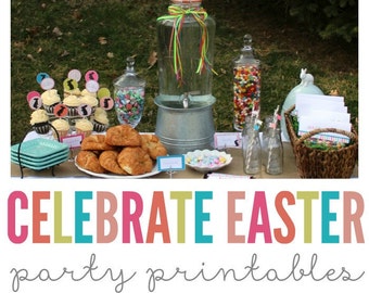 Easter Party Printables. Easter Decor and Decorations.  PDF. INSTANT DOWNLOAD. 28 pages and many different designs. Striped pattern.