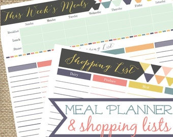 Printable Meal Planner and Shopping Lists PDF, Instant Download, Meal Organizer, Grocery List, Grocery Shopping, Menu Planner, Dinner