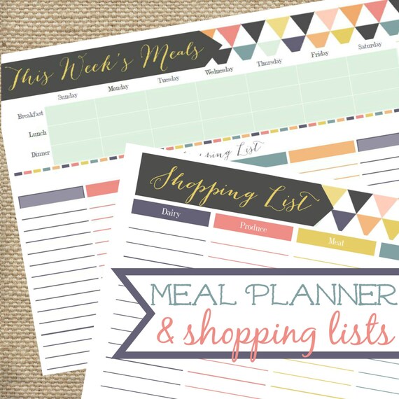 Printable Meal Planner and Shopping Lists PDF Instant | Etsy