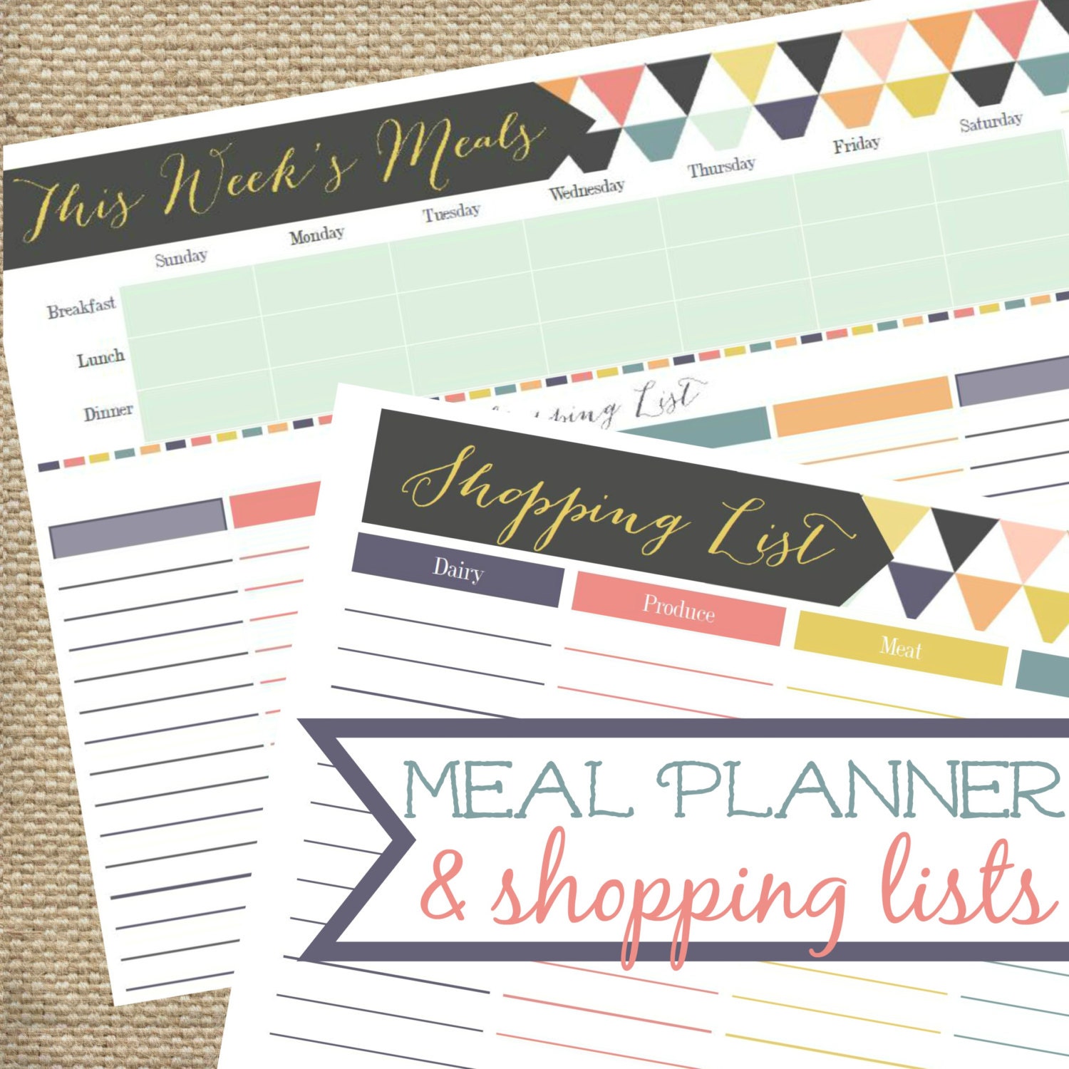 Printable Meal Planner and Shopping Lists PDF, Instant Download, Meal ...