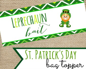 St. Patrick's Day Leprechaun Bait Printable PDF Instant Download, Treat Bag Topper, Gift Bag,