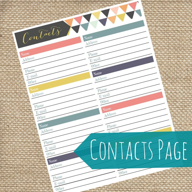 Printable Address Book PDF, Contact Tracker, Instant Download, Bright Triangles, Geometric Design image 2