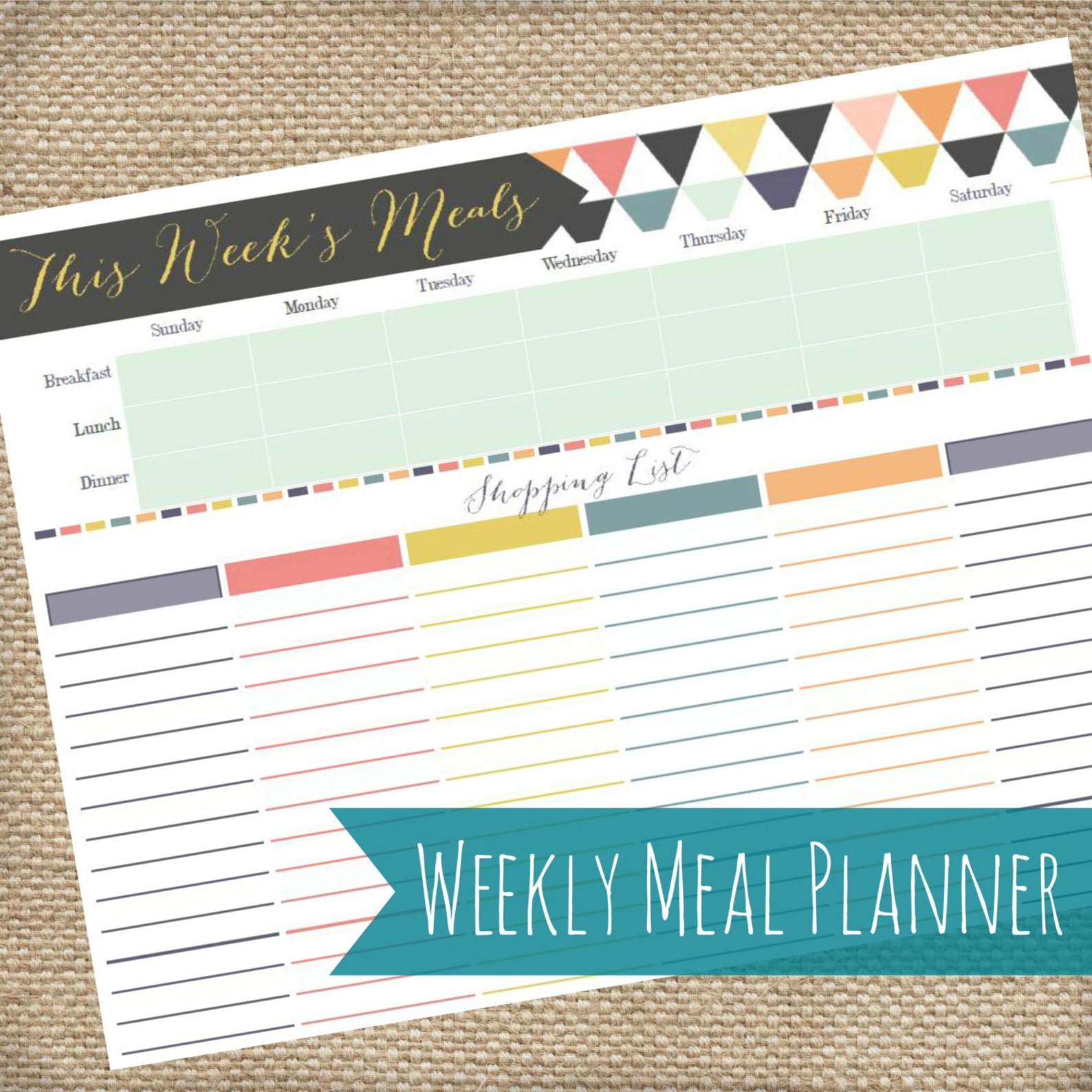 Printable Meal Planner and Shopping Lists PDF, Instant Download, Meal ...