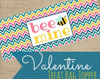 Instant Download Valentine Candy Bag Topper, Be Mine Bee Bag Tag, Valentine's Printables, Valentine's Day Gift, Printable Bag Tags