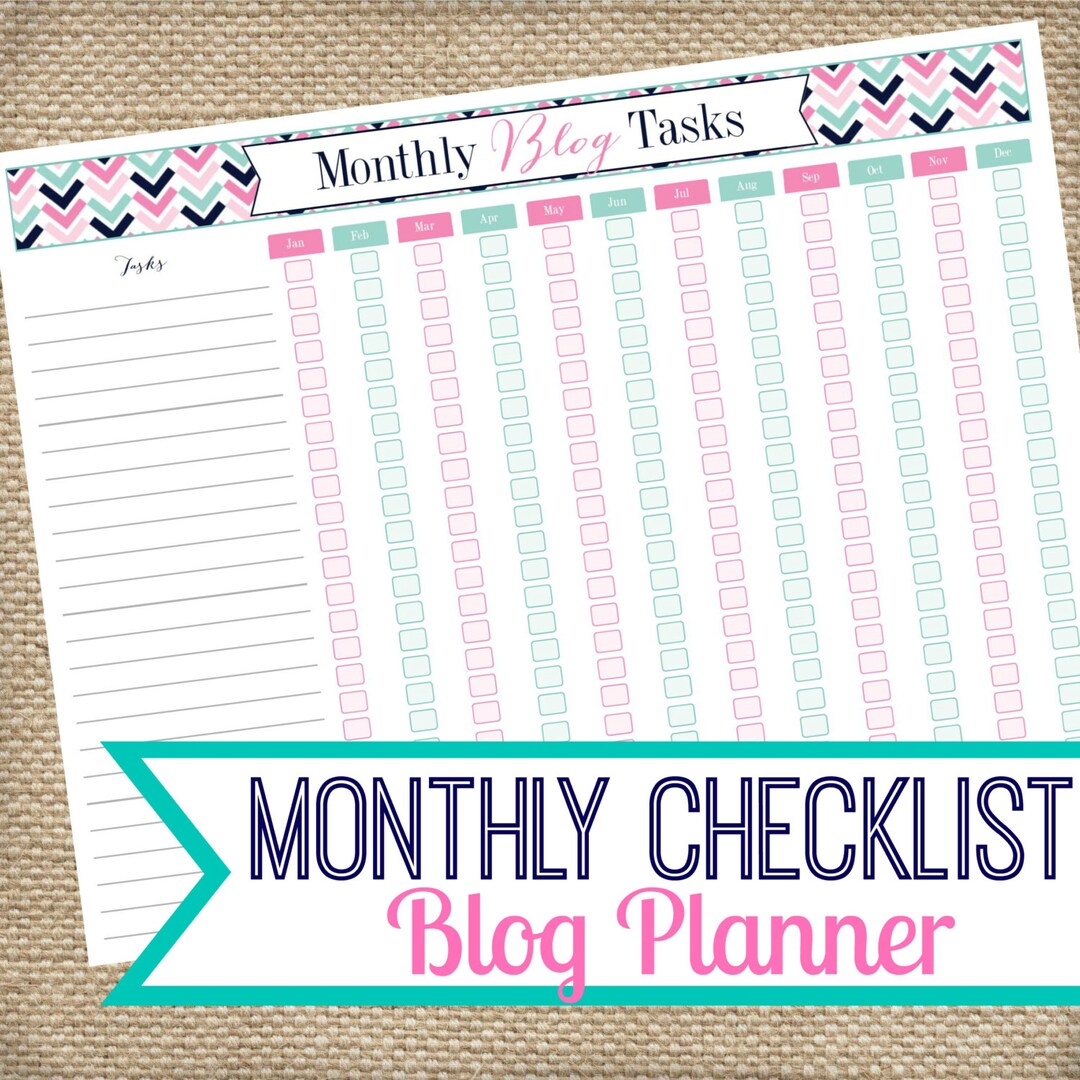Blog Planner Monthly Blog Tasks Checklist Instant Download PDF, Monthly ...