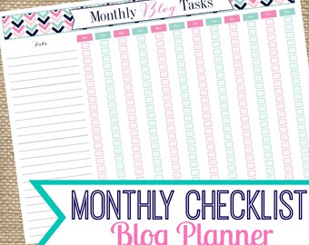 Blog Planner Monthly Blog Tasks Checklist Instant Download PDF, Monthly Organizer, Blog Planner, Time Management, Monthly Goals, Home Binder