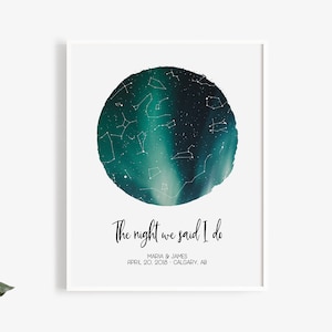 Mapa estelar personalizado digital de la aurora boreal para imprimir con aurora boreal, regalo navideño celestial iridiscente holográfico para él y ella, parejas